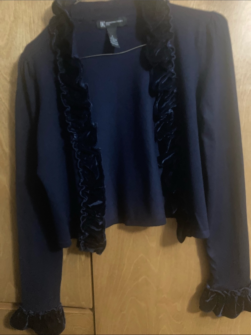 INC International Concepts Navy Ruffle-Trim Open Cardigan